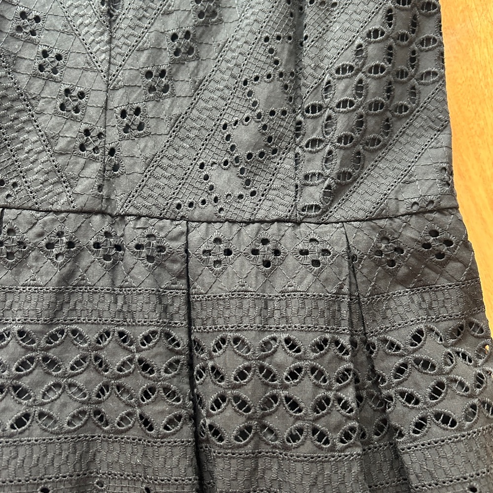 Black Eyelet V-Neck Dress. Fully Lined, Size 8. LOFT - Picture 5 of 11
